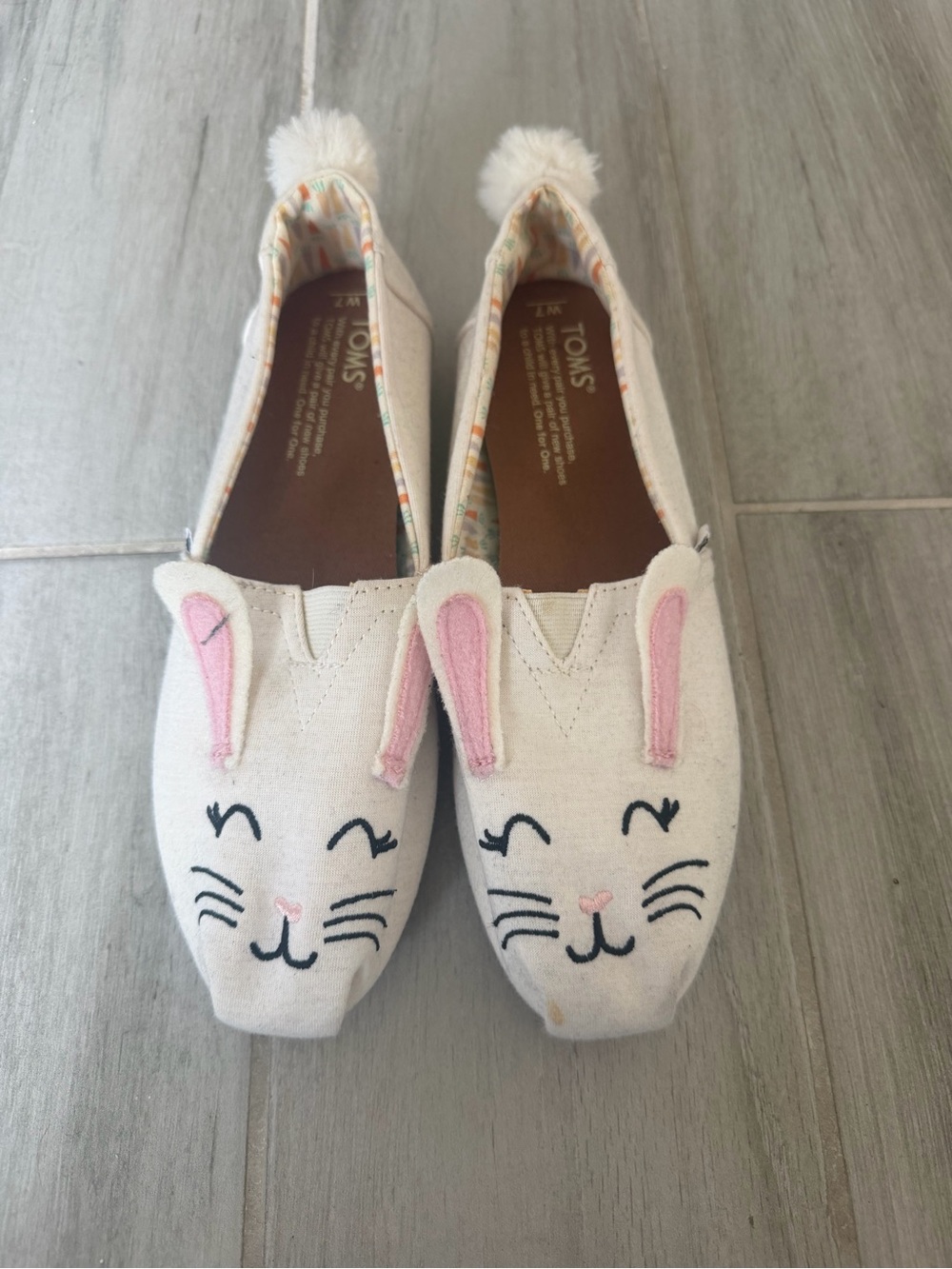 TOMS Cream Bunny Slip-On Flats with Pink Ear Accents